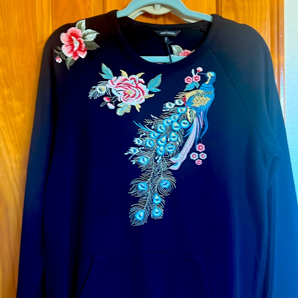 DRIFTWOOD Navy Dress with Peacock and Floral Embroidery